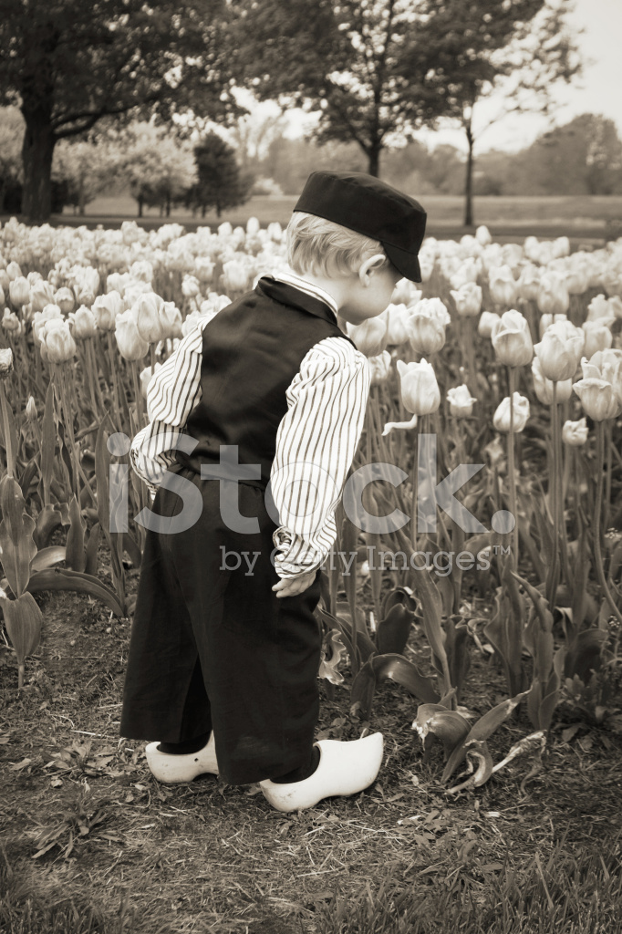 Dutch Boy Smelling Tulips Black And White Stock Photo | Royalty-Free ...