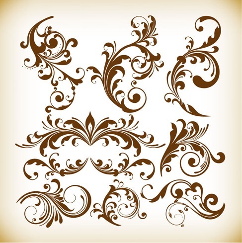 Vintage Design Floral Element Vector Graphis Set